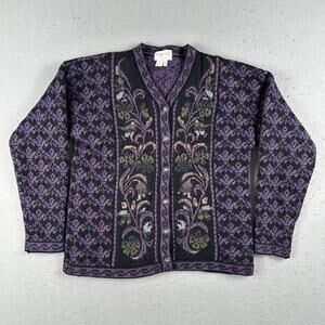 Chessy Lewis Sweater Womens Petite Medium Floral England V Neck Cardigan Wool